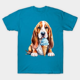 Cute dog basset hound eating ice cream cone gift ideas for all T-Shirt